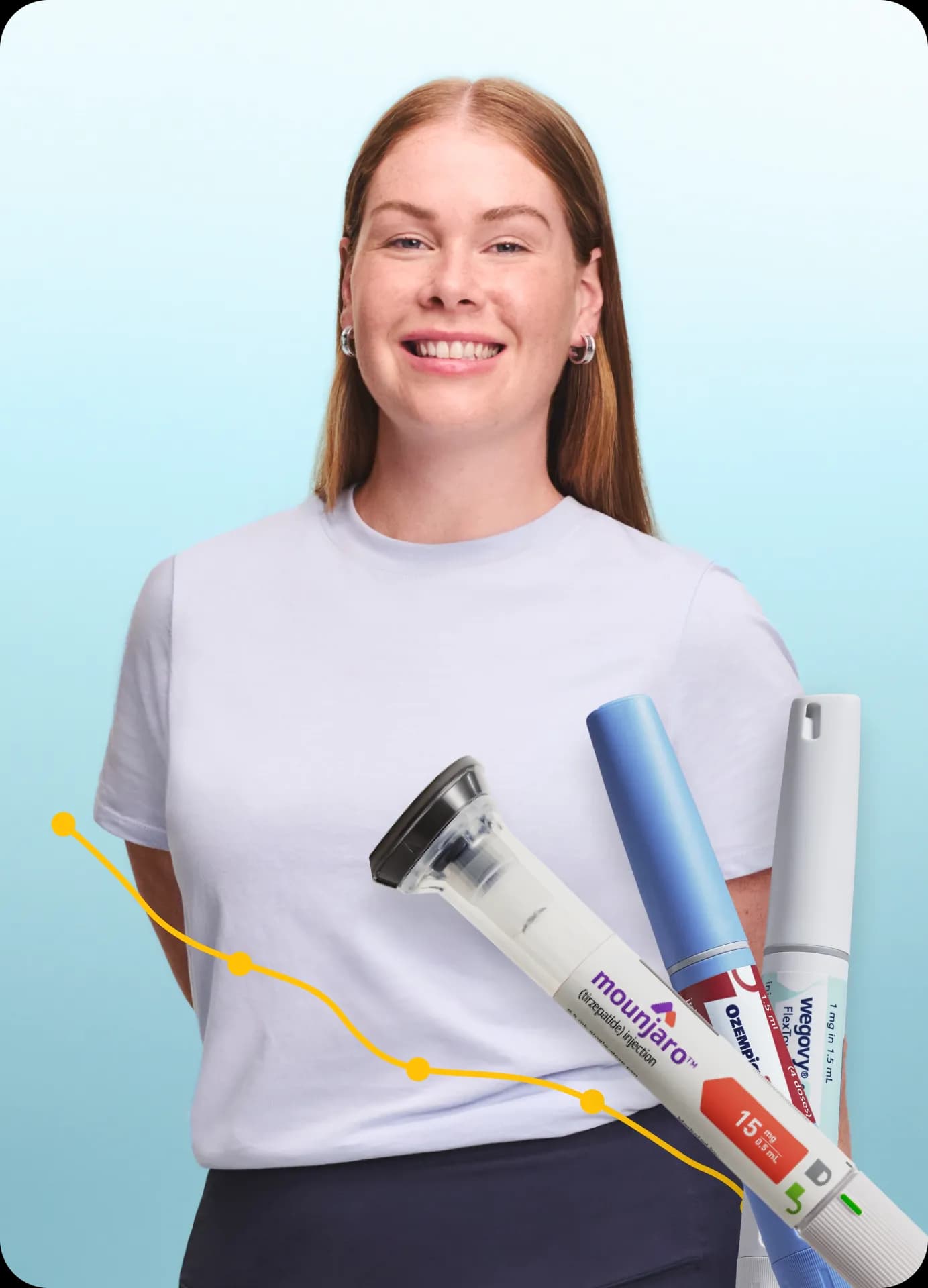 female smiling with weight loss graph