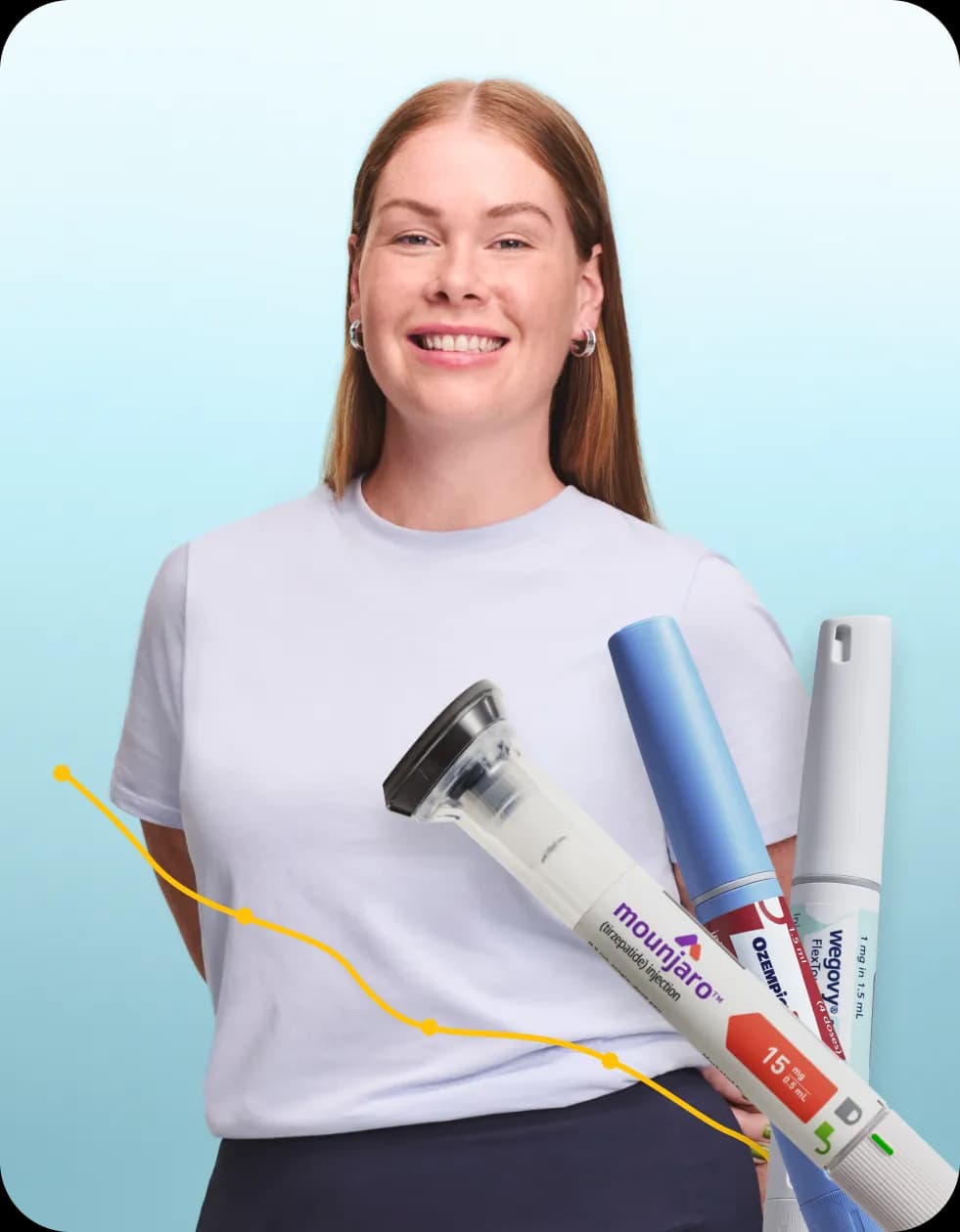 female smiling with weight loss graph