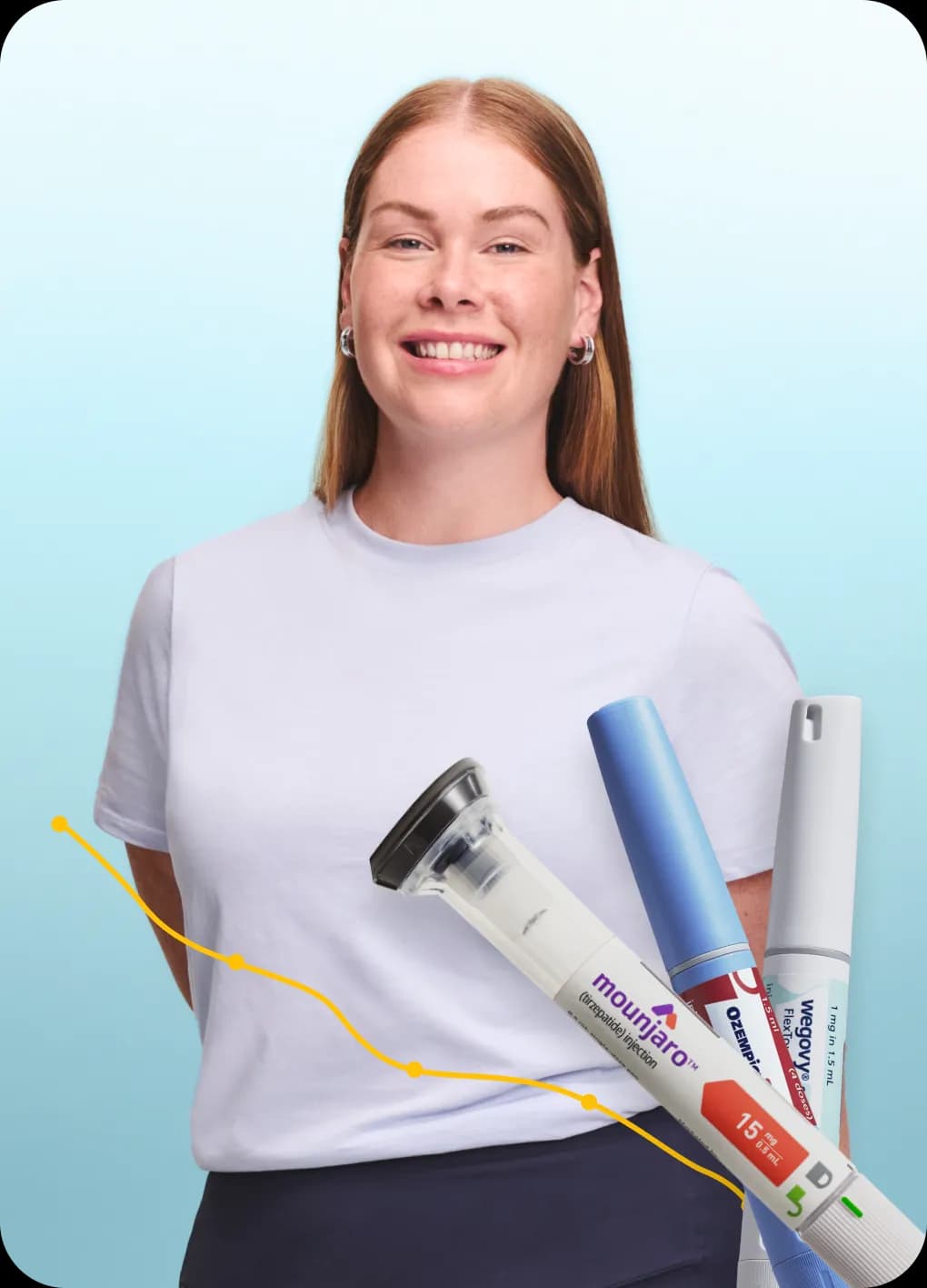 female smiling with weight loss graph